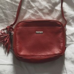 Red Leather crossbody Danier. Lots of zippered pouches great for travel